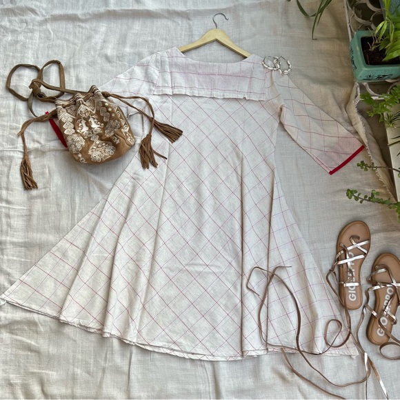 NWOT Indie Picks Off White Dress white red white checks - Picture 5 of 6